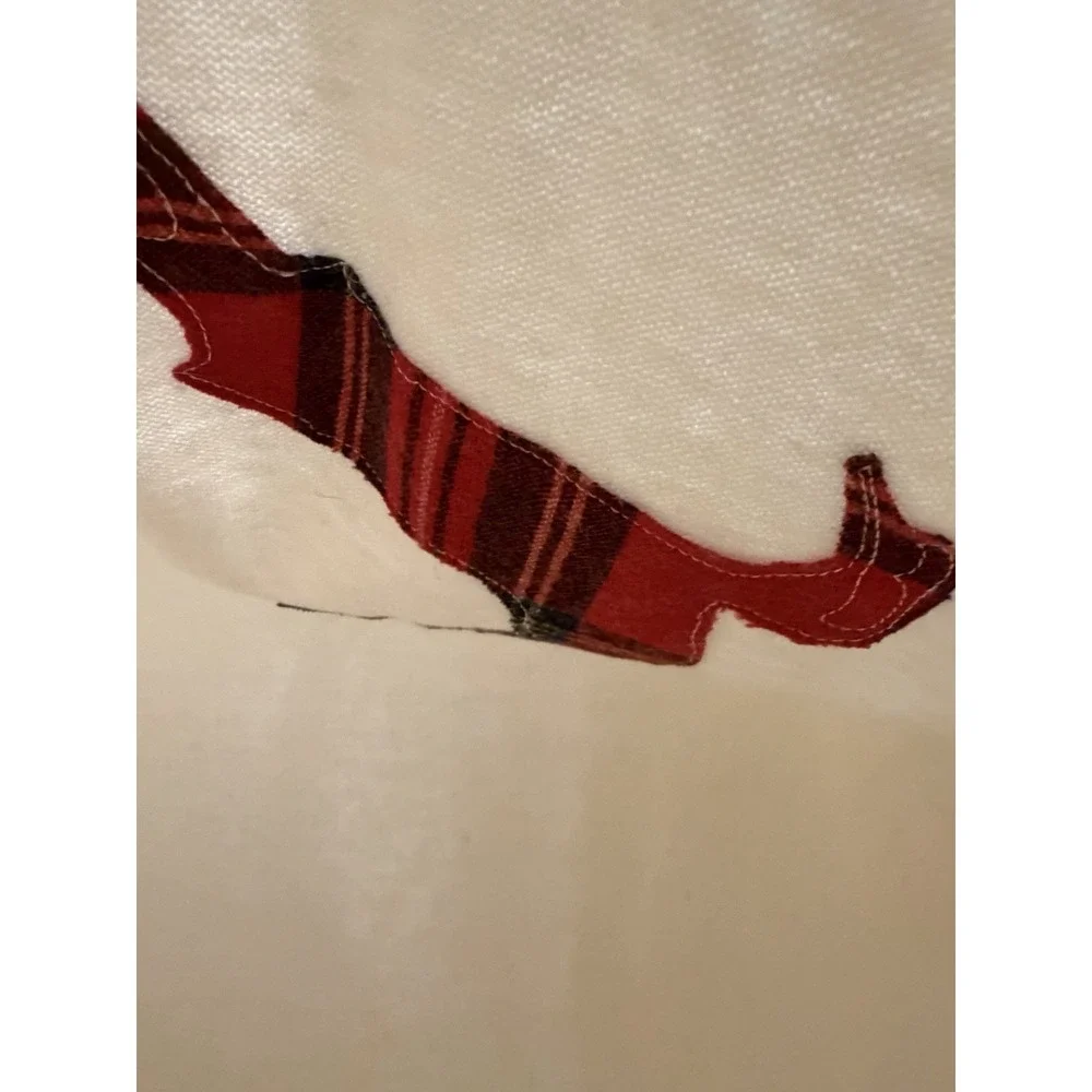 J.McLaughlin Wool Angora Sweater Sz S Elbow Patch Buffalo Plaid Reindeer Holiday
